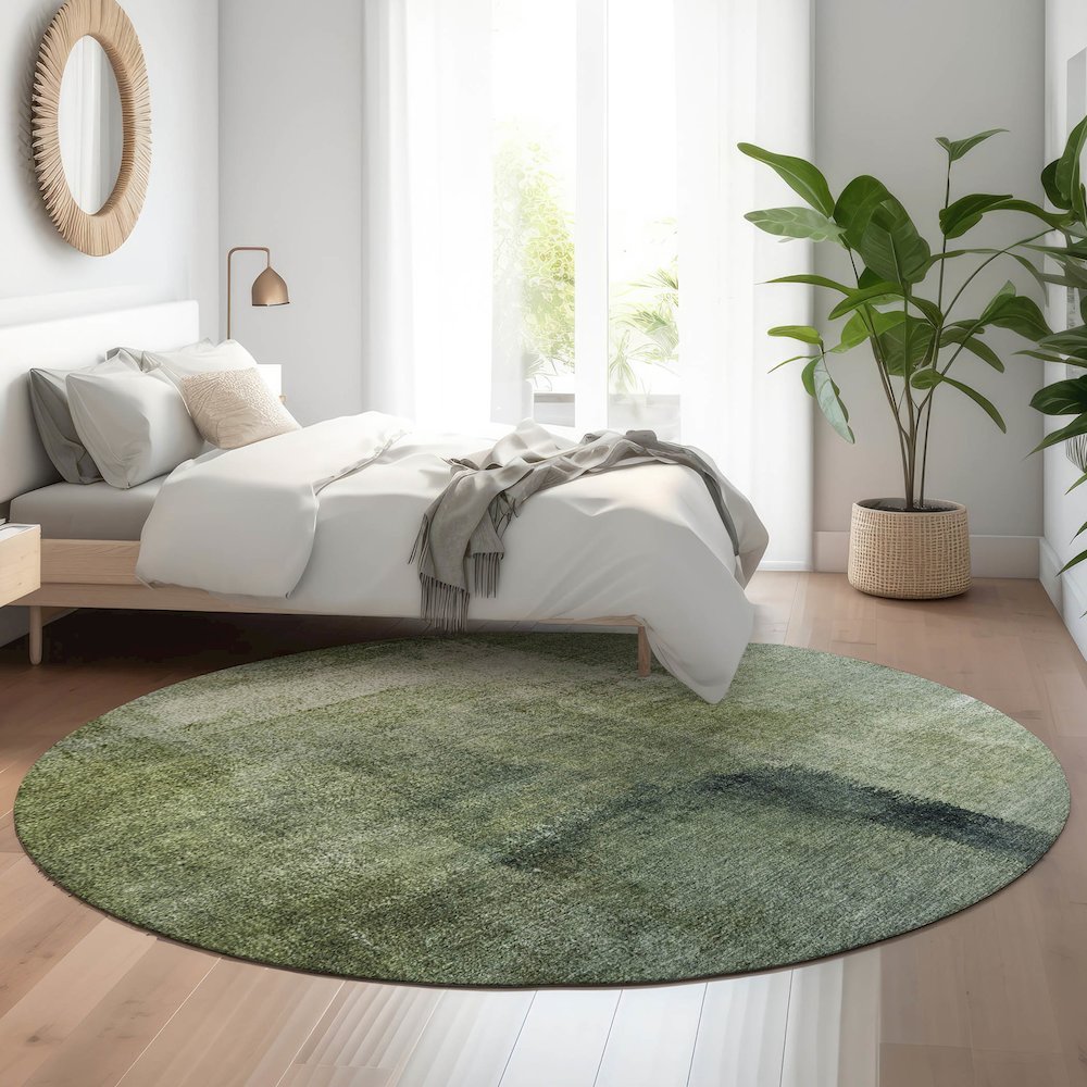Premium Machine Washable Mayfield AMF787 Green 8' x 8' Round Rug. Picture 5