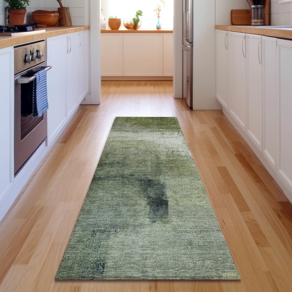 Premium Machine Washable Mayfield AMF787 Green 2'3" x 7'6" Runner Rug. Picture 5