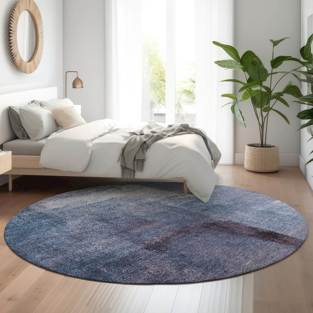 Premium Machine Washable Mayfield AMF787 Navy 8' x 8' Round Rug. Picture 5