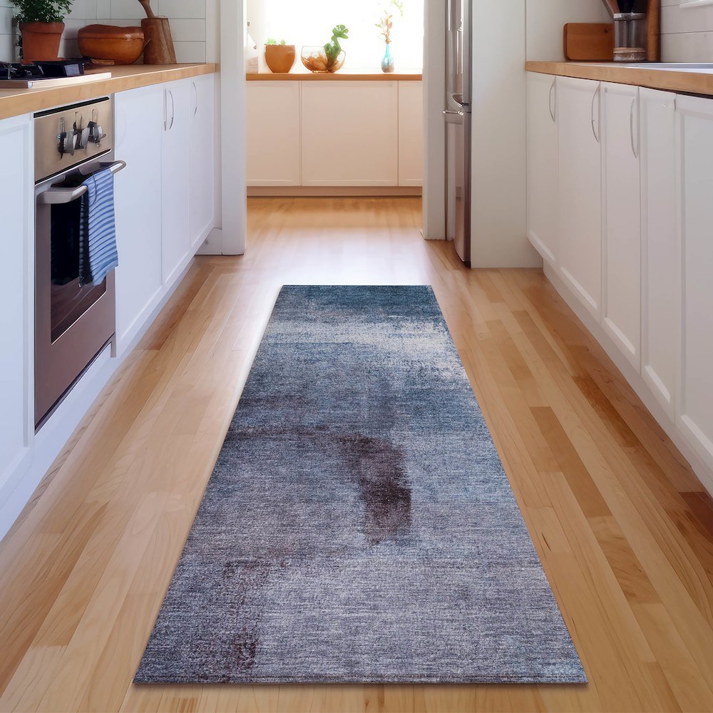 Premium Machine Washable Mayfield AMF787 Navy 2'3" x 7'6" Runner Rug. Picture 5