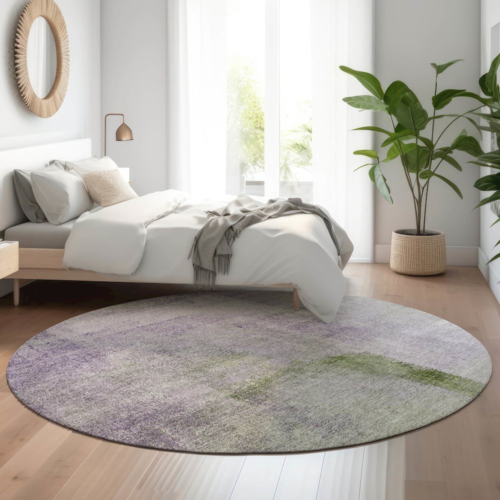 Premium Machine Washable Mayfield AMF787 Purple 8' x 8' Round Rug. Picture 5