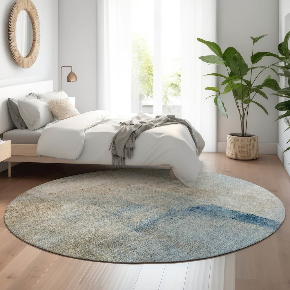 Premium Machine Washable Mayfield AMF787 Taupe 8' x 8' Round Rug. Picture 5