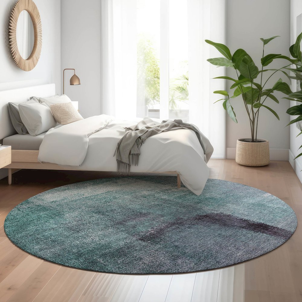 Premium Machine Washable Mayfield AMF787 Teal 8' x 8' Round Rug. Picture 5