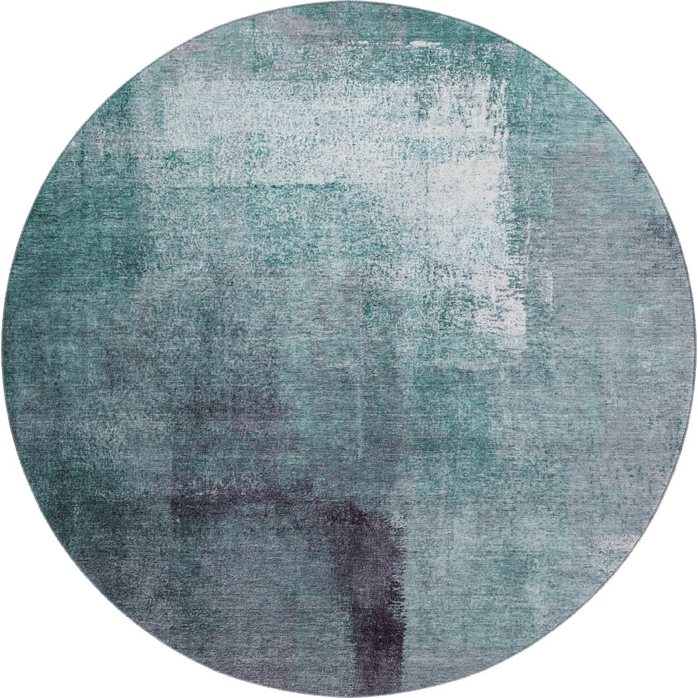 Premium Machine Washable Mayfield AMF787 Teal 8' x 8' Round Rug. Picture 1