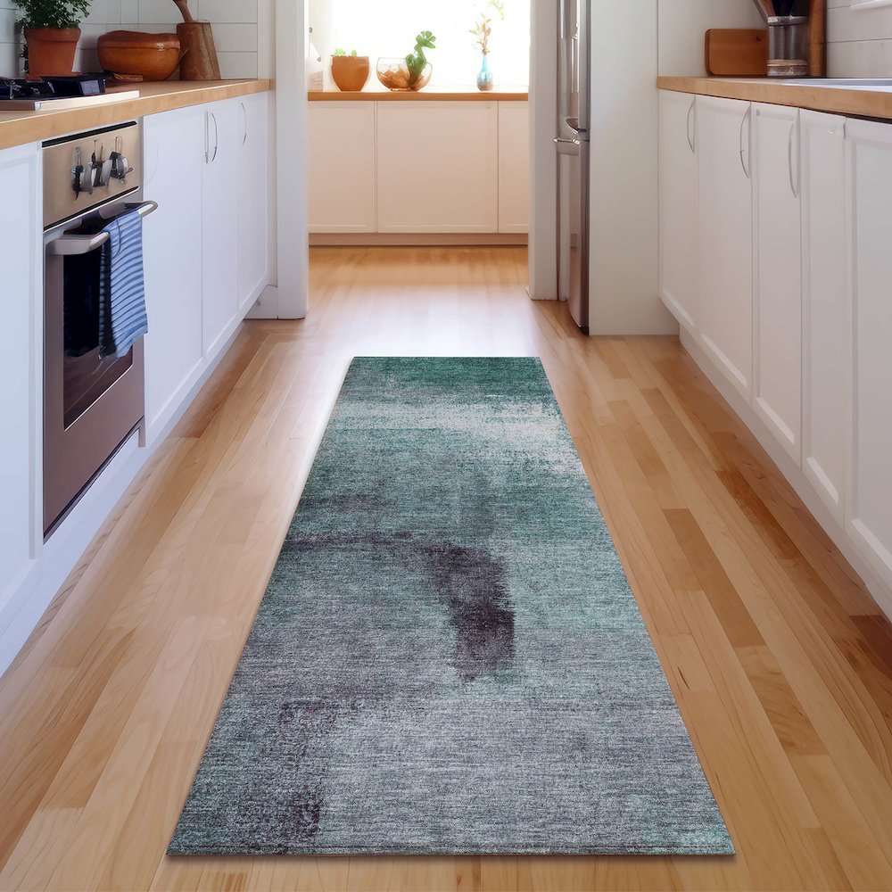 Premium Machine Washable Mayfield AMF787 Teal 2'3" x 7'6" Runner Rug. Picture 5