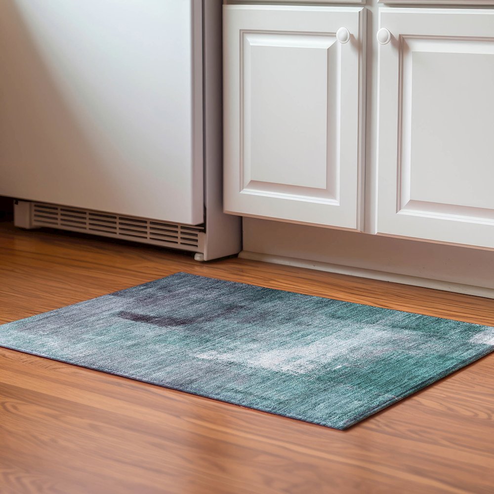 Premium Machine Washable Mayfield AMF787 Teal 1'8" x 2'6" Rug. Picture 5