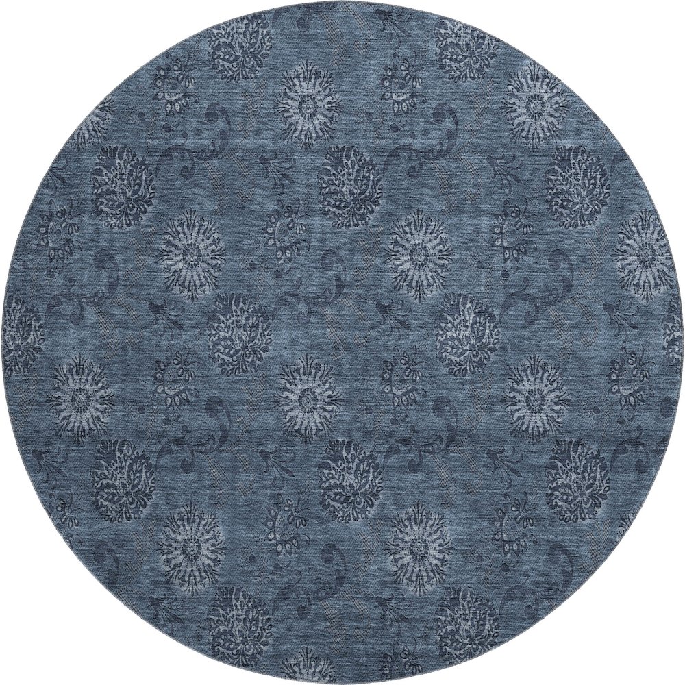 Premium Machine Washable Mayfield AMF788 Blue 8' x 8' Round Rug. Picture 1