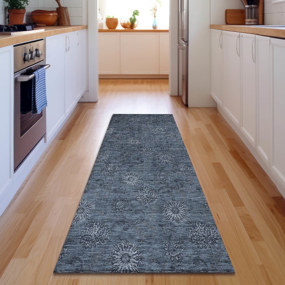 Premium Machine Washable Mayfield AMF788 Blue 2'3" x 7'6" Runner Rug. Picture 5
