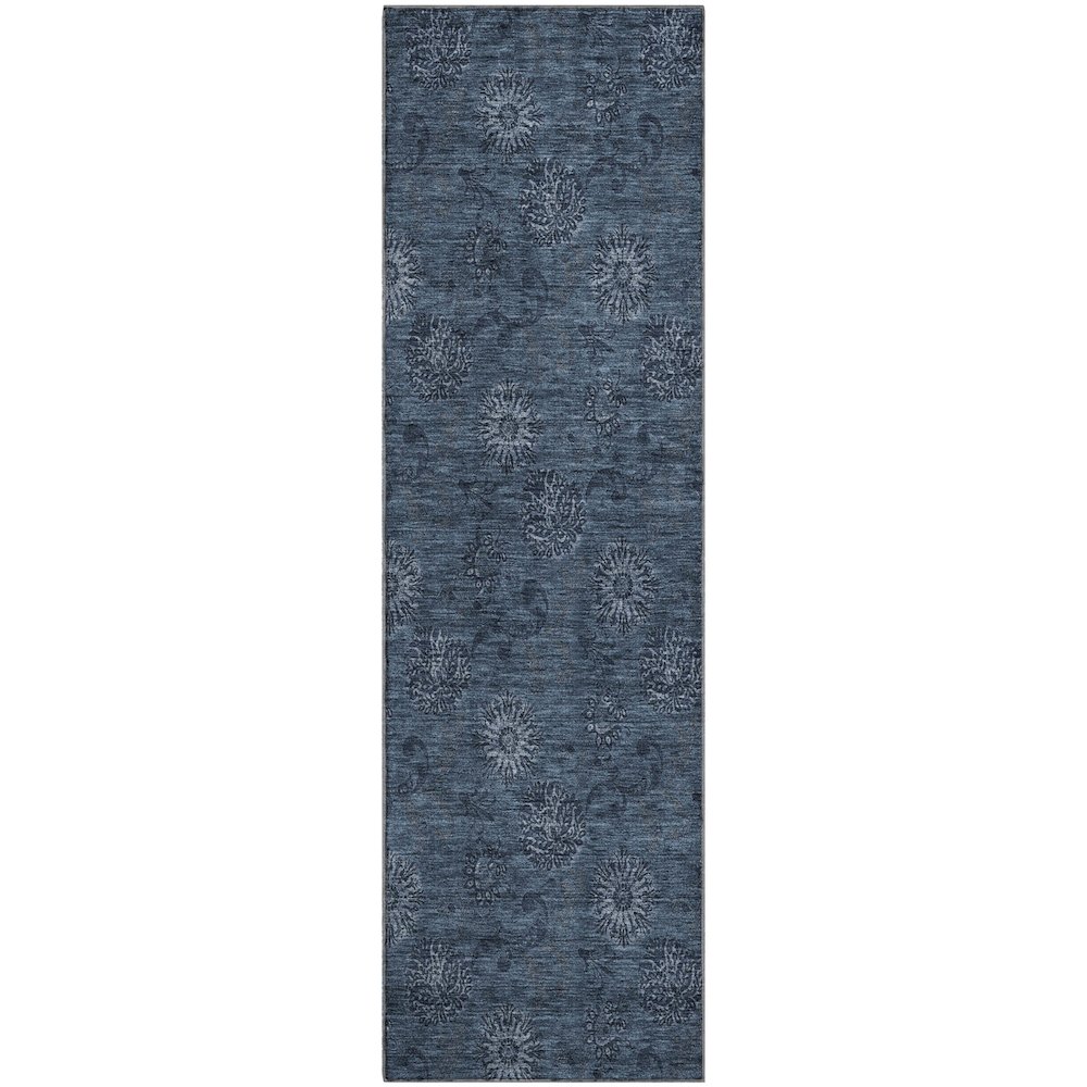 Premium Machine Washable Mayfield AMF788 Blue 2'3" x 7'6" Runner Rug. Picture 1