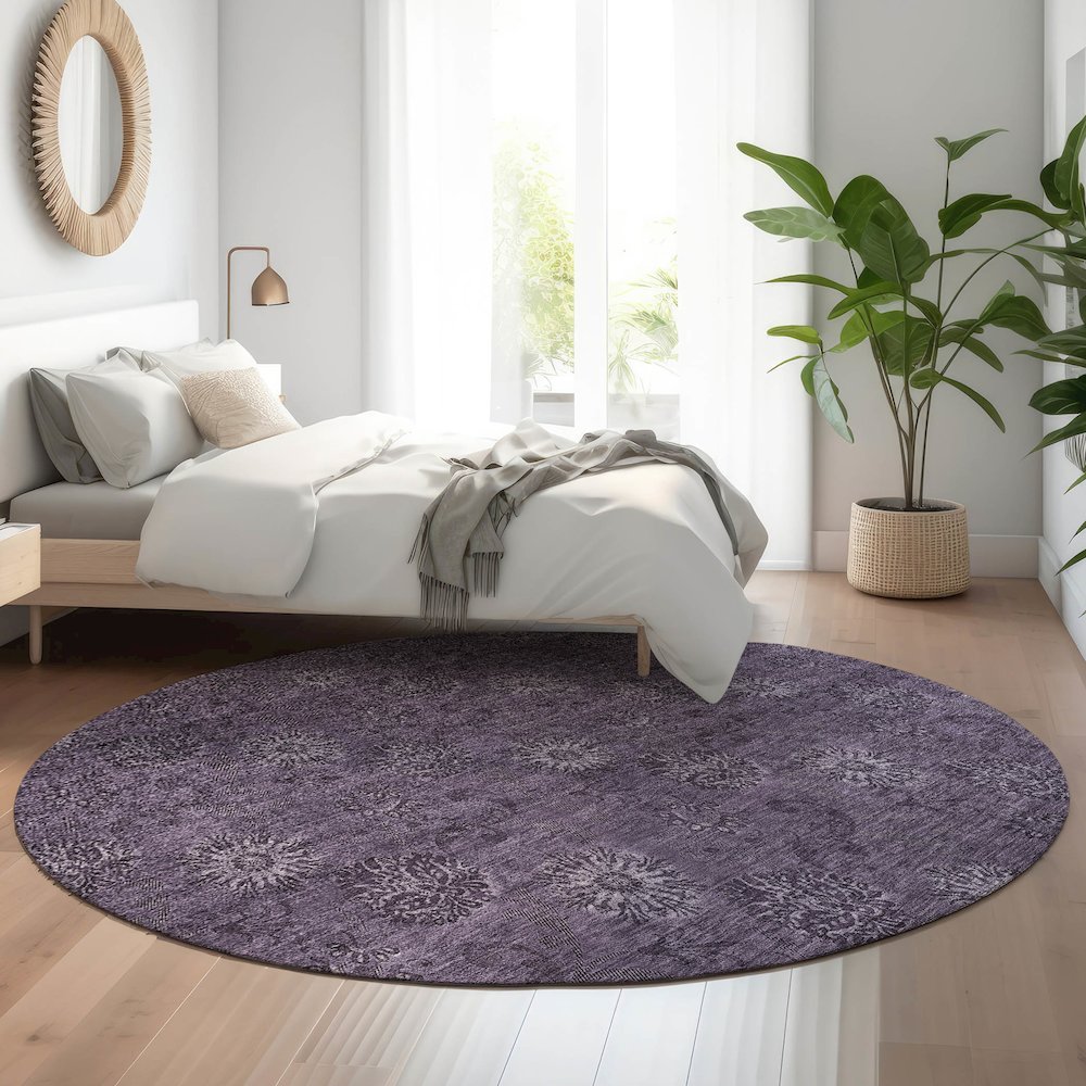 Premium Machine Washable Mayfield AMF788 Eggplant 8' x 8' Round Rug. Picture 5
