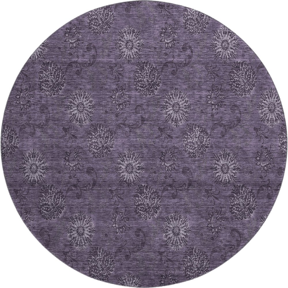 Premium Machine Washable Mayfield AMF788 Eggplant 8' x 8' Round Rug. Picture 1
