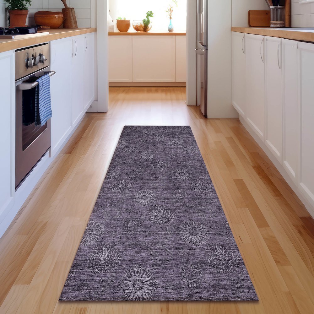 Premium Machine Washable Mayfield AMF788 Eggplant 2'3" x 7'6" Runner Rug. Picture 5