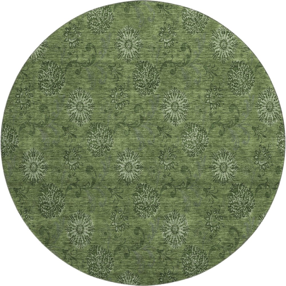 Premium Machine Washable Mayfield AMF788 Olive 8' x 8' Round Rug. Picture 1