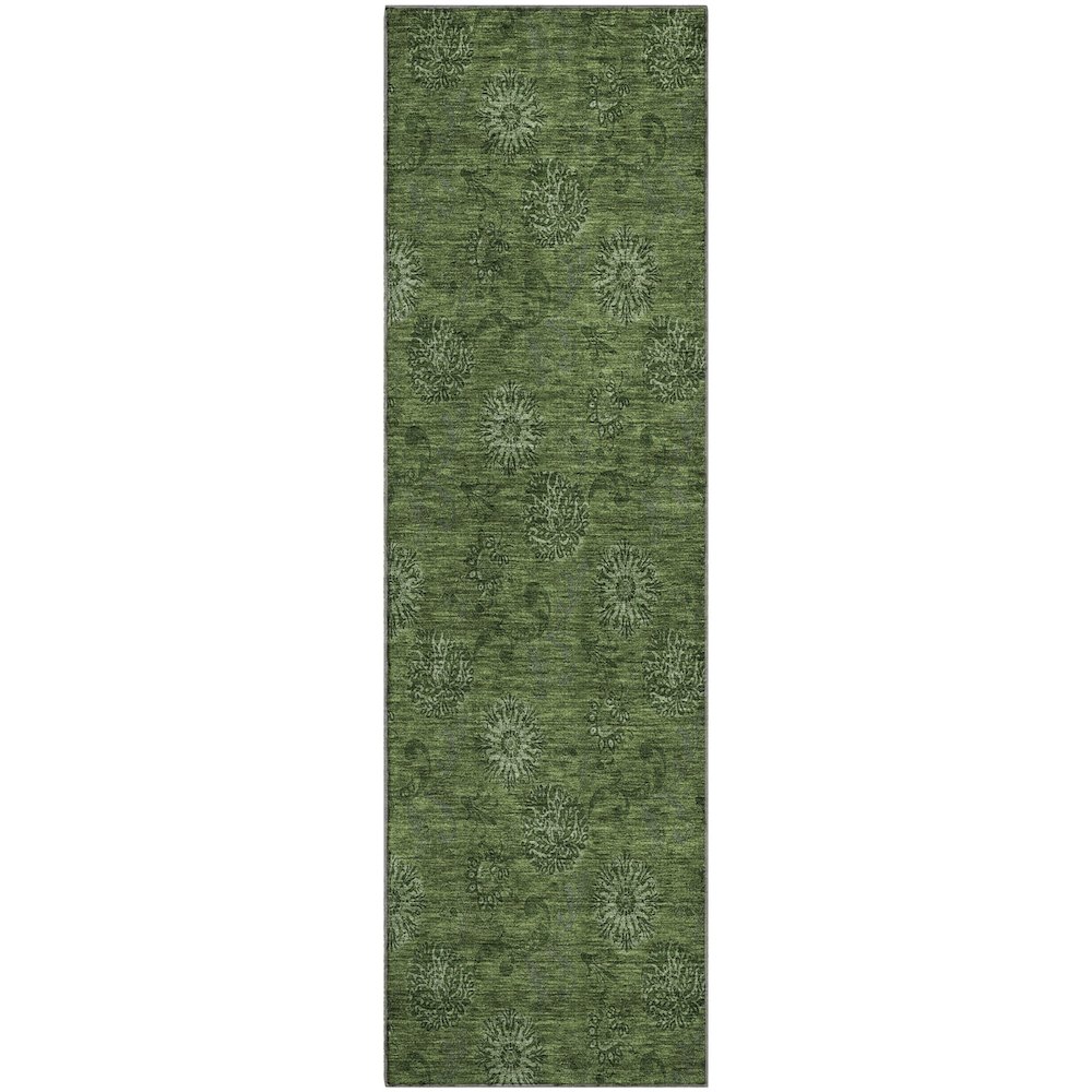 Premium Machine Washable Mayfield AMF788 Olive 2'3" x 7'6" Runner Rug. Picture 1