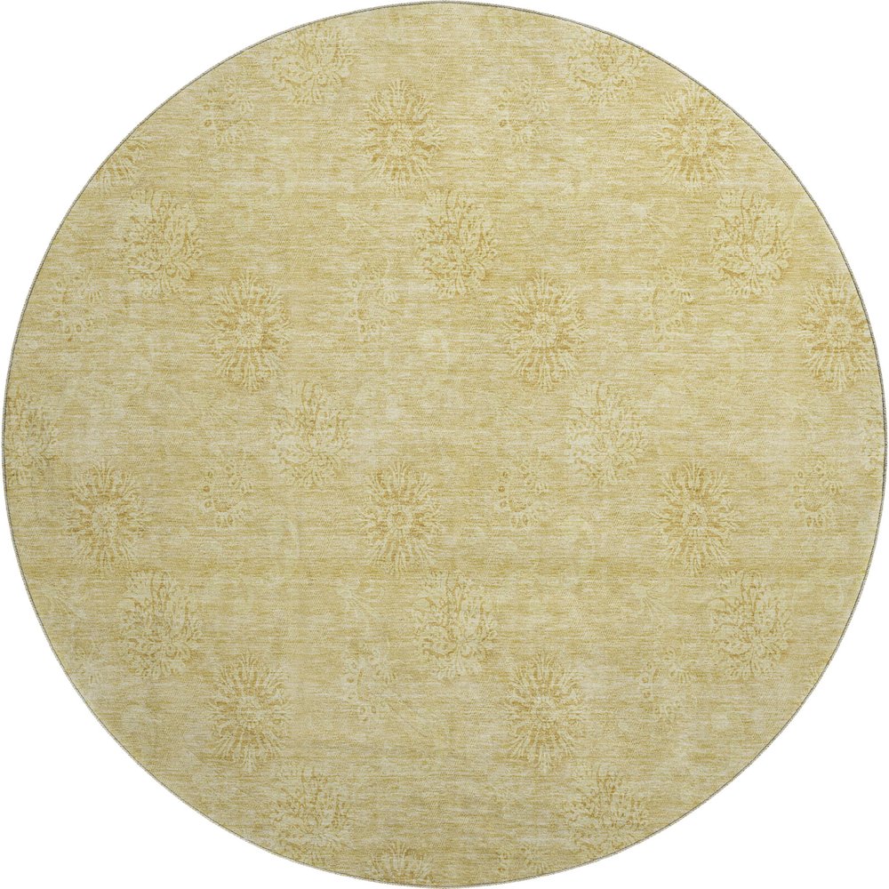 Premium Machine Washable Mayfield AMF789 Gold 8' x 8' Round Rug. Picture 1