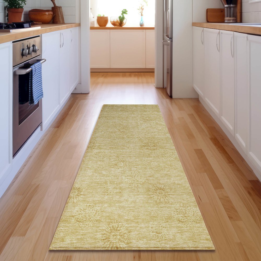 Premium Machine Washable Mayfield AMF789 Gold 2'3" x 7'6" Runner Rug. Picture 5