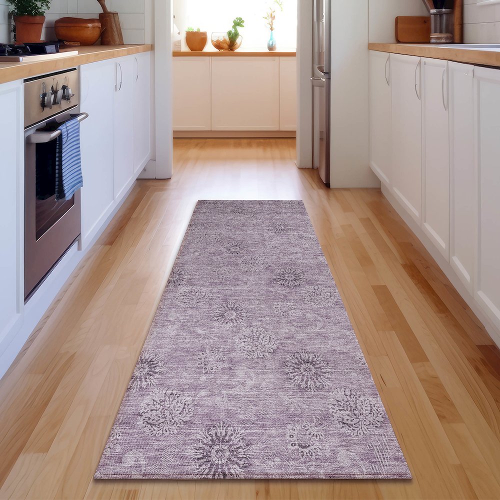 Premium Machine Washable Mayfield AMF789 Plum 2'3" x 7'6" Runner Rug. Picture 5