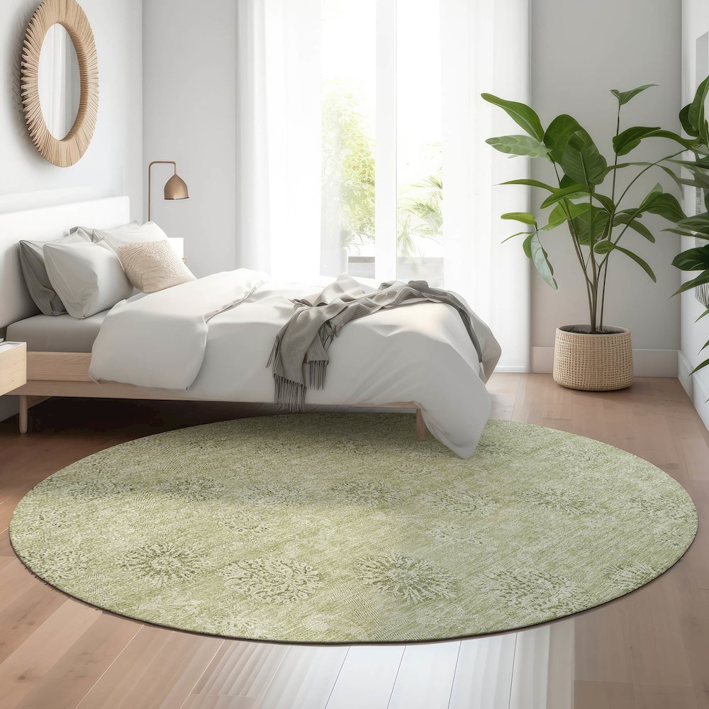 Premium Machine Washable Mayfield AMF789 Sage 8' x 8' Round Rug. Picture 5