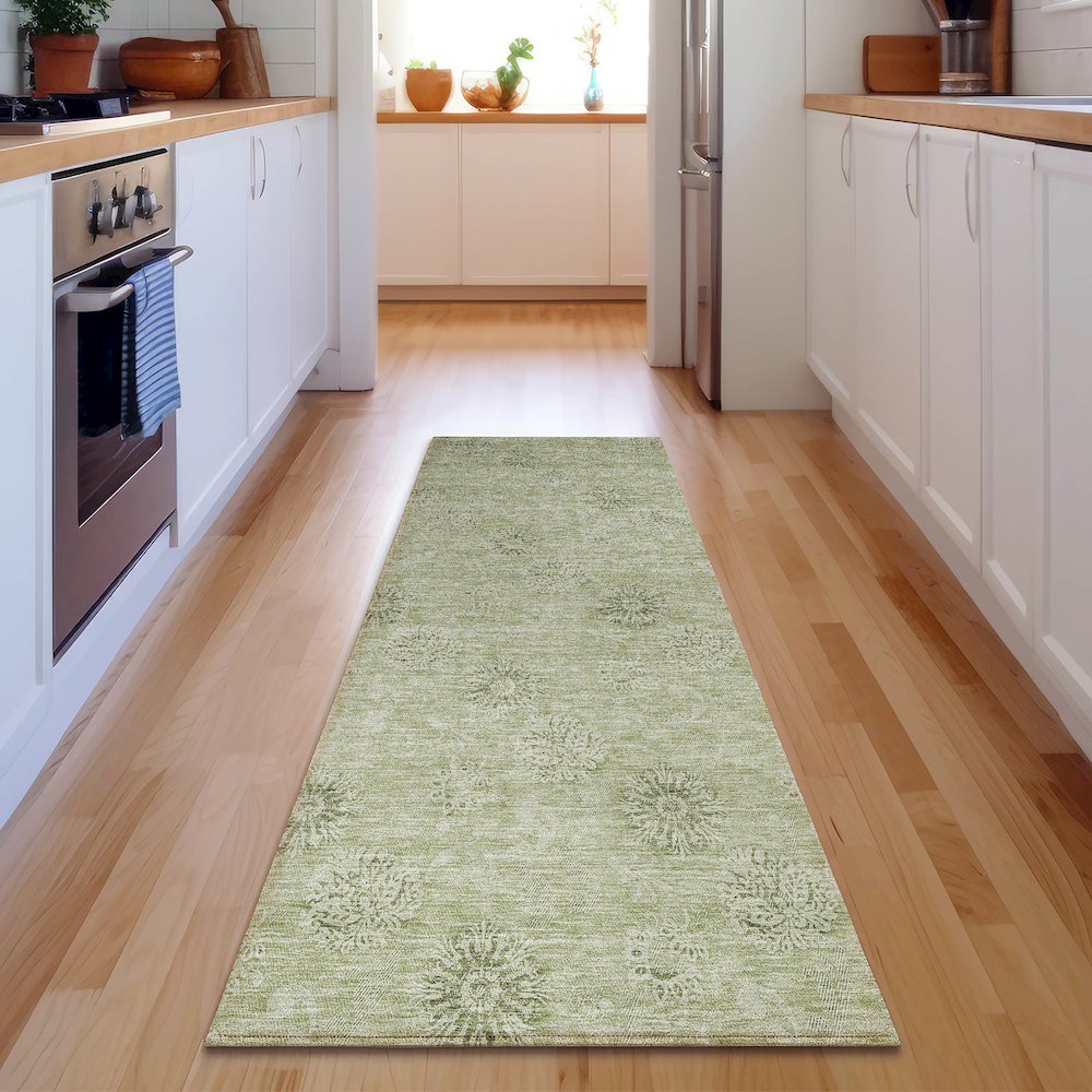Premium Machine Washable Mayfield AMF789 Sage 2'3" x 7'6" Runner Rug. Picture 5