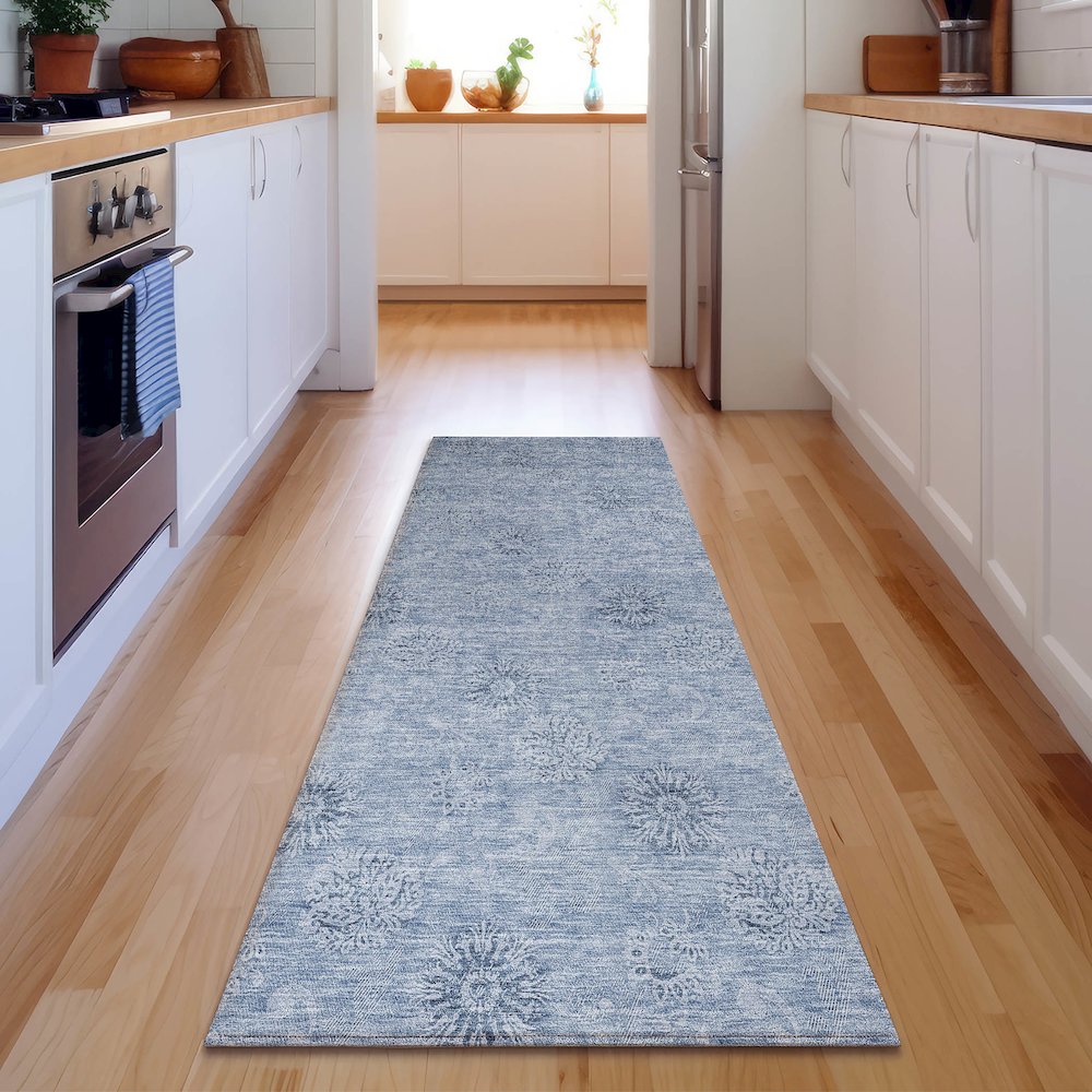 Premium Machine Washable Mayfield AMF789 Sky 2'3" x 7'6" Runner Rug. Picture 5