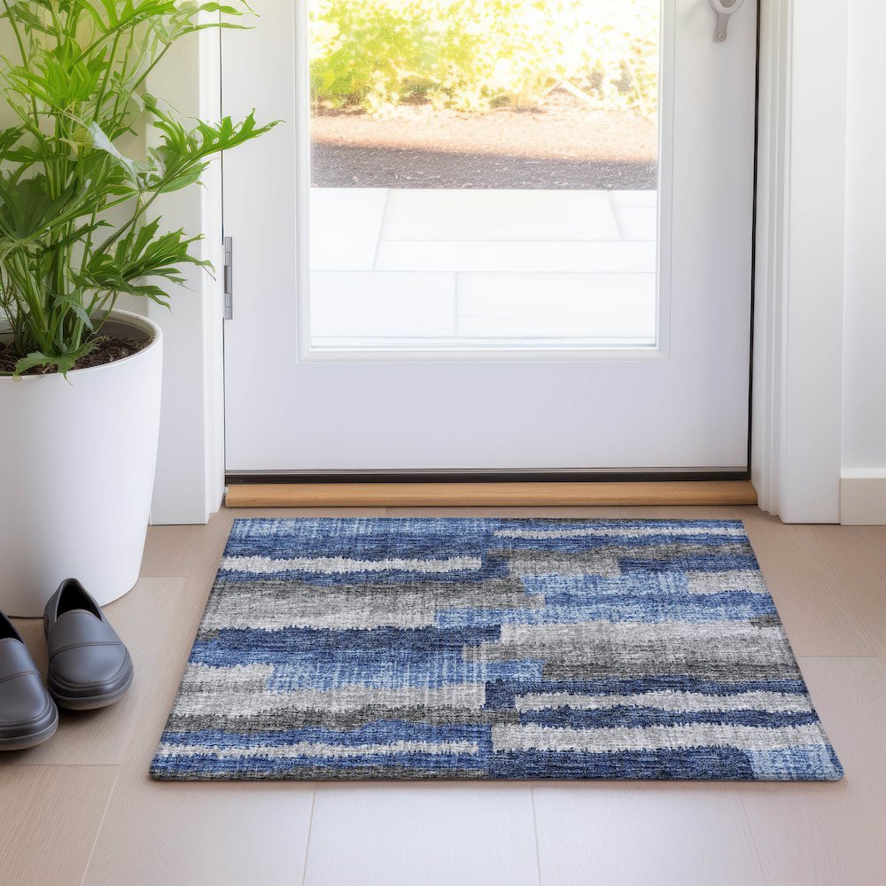 Premium Machine Washable Mayfield  Blue 1'8" x 2'6" Rug. Picture 5
