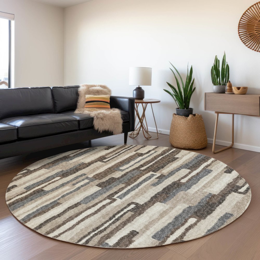 Premium Machine Washable Mayfield  Earth 8' x 8' Round Rug. Picture 5