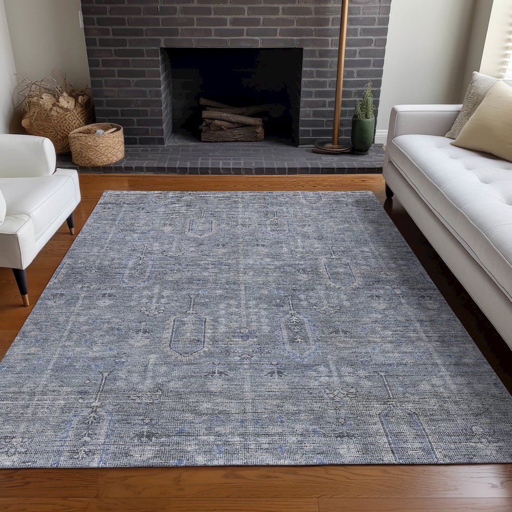 Premium Machine Washable Mayfield AMF790 Blue 2'6" x 3'10" Rug. Picture 5
