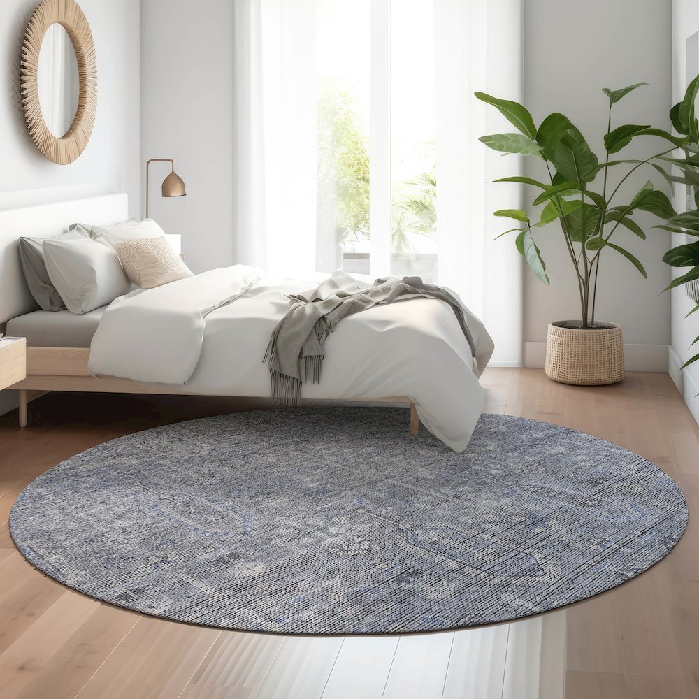 Premium Machine Washable Mayfield AMF790 Blue 8' x 8' Round Rug. Picture 5