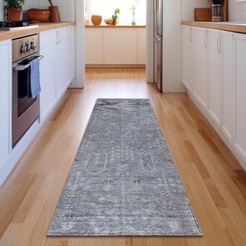 Premium Machine Washable Mayfield AMF790 Blue 2'3" x 7'6" Runner Rug. Picture 5
