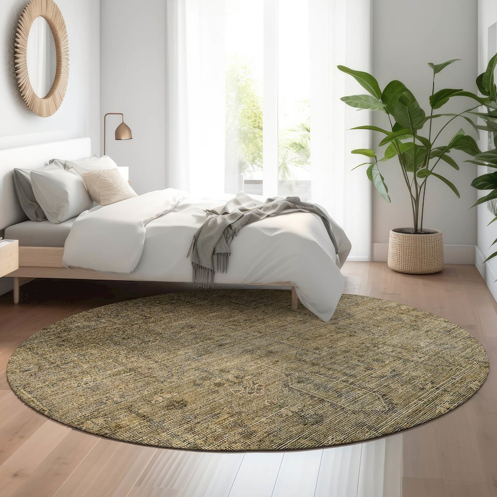 Premium Machine Washable Mayfield AMF790 Brown 8' x 8' Round Rug. Picture 5