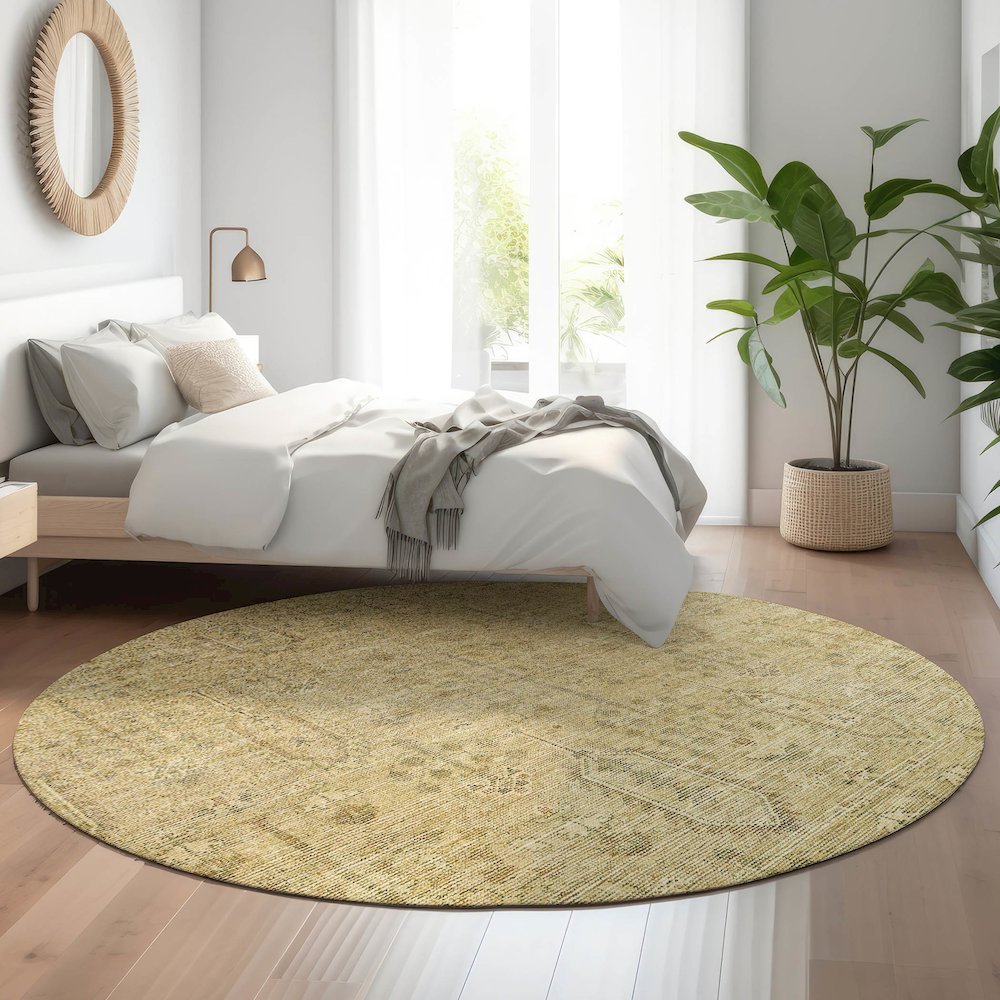 Premium Machine Washable Mayfield AMF790 Gold 8' x 8' Round Rug. Picture 5