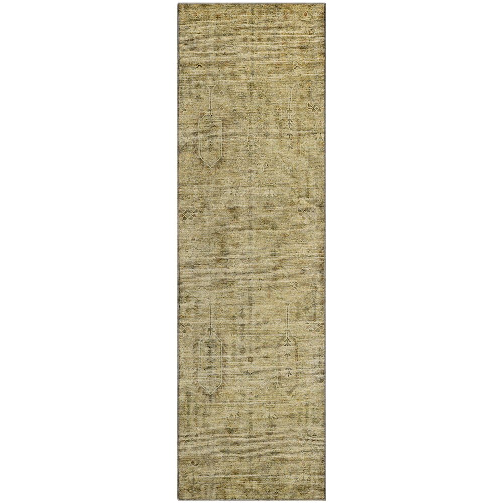Premium Machine Washable Mayfield AMF790 Gold 2'3" x 7'6" Runner Rug. Picture 1