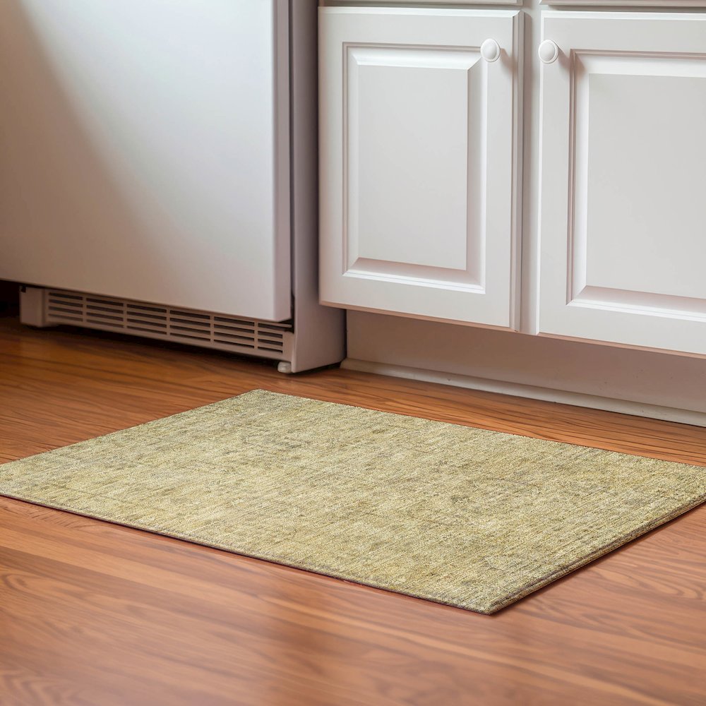 Premium Machine Washable Mayfield AMF790 Gold 1'8" x 2'6" Rug. Picture 5