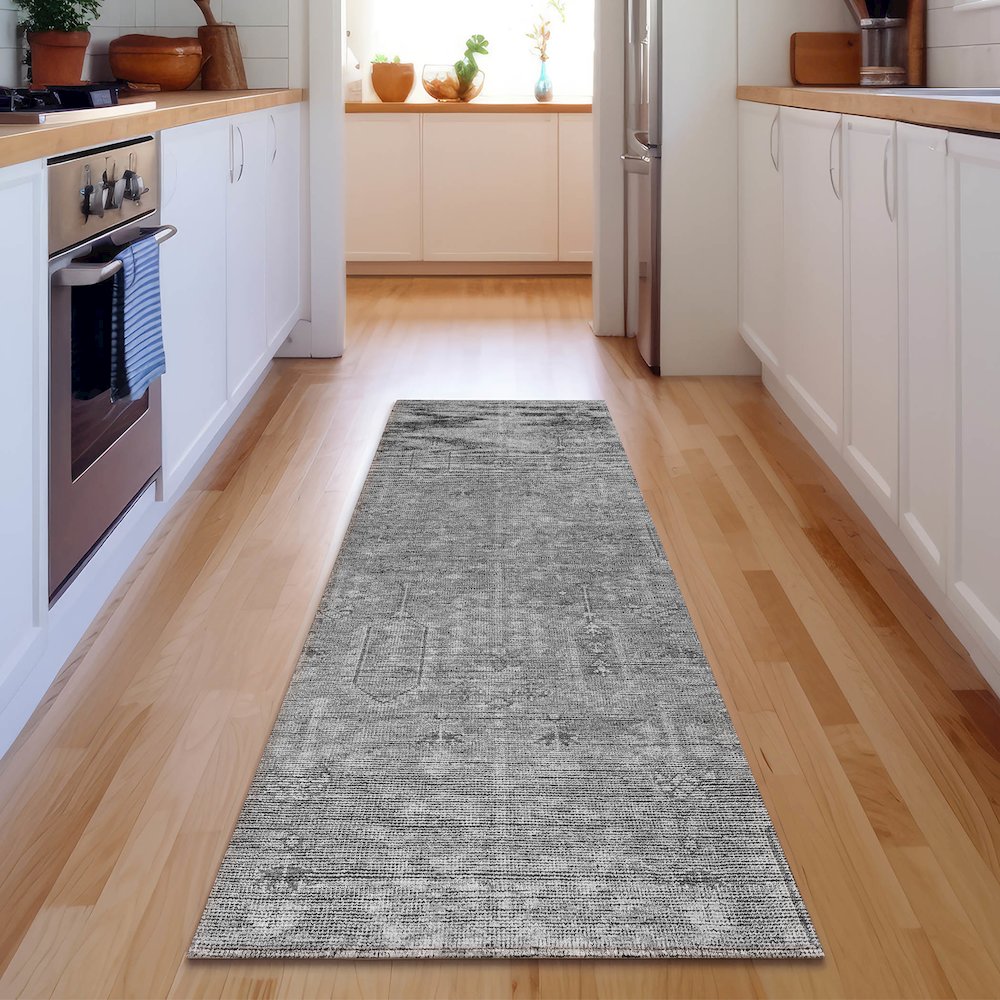 Premium Machine Washable Mayfield AMF790 Gray 2'3" x 7'6" Runner Rug. Picture 5