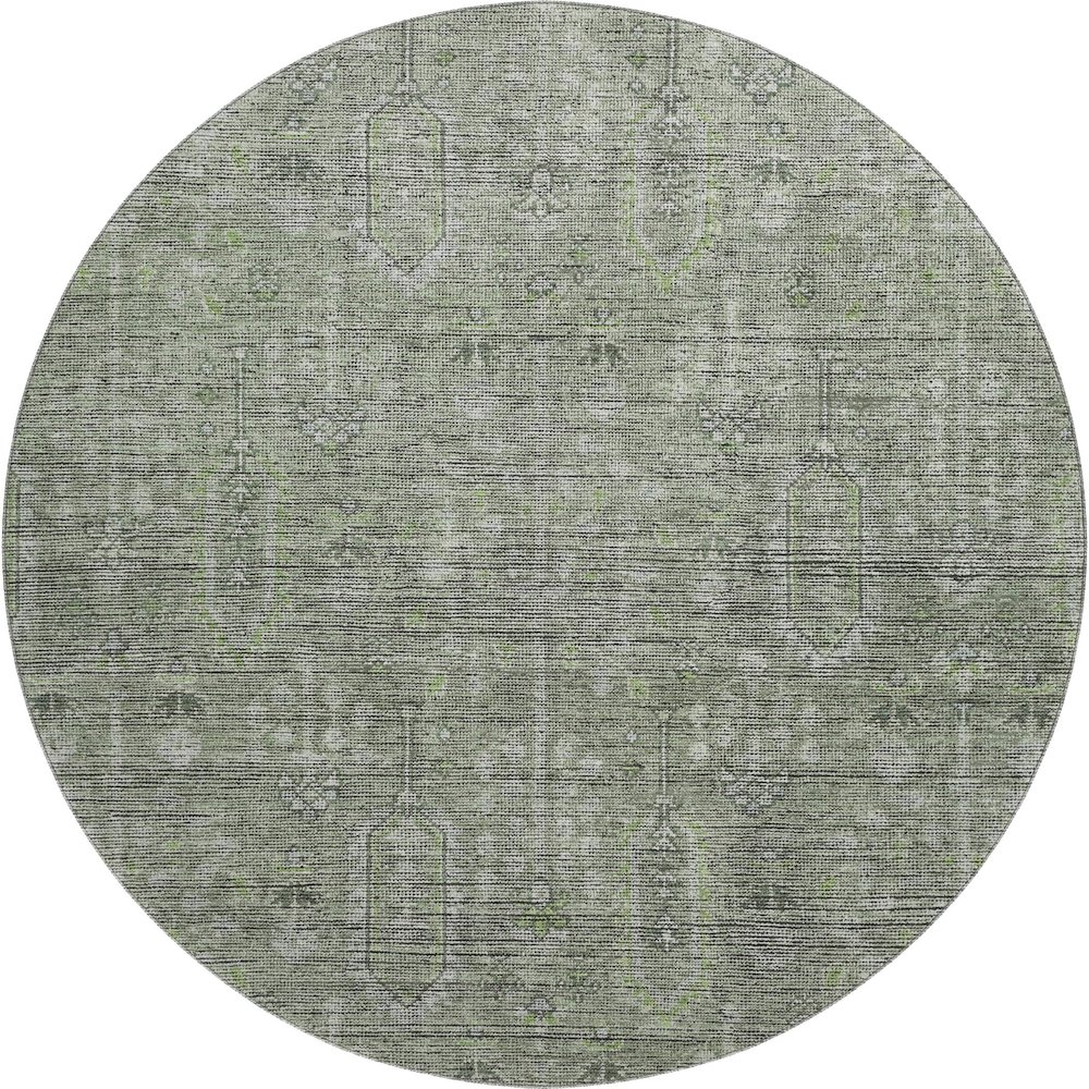Premium Machine Washable Mayfield AMF790 Green 8' x 8' Round Rug. Picture 1