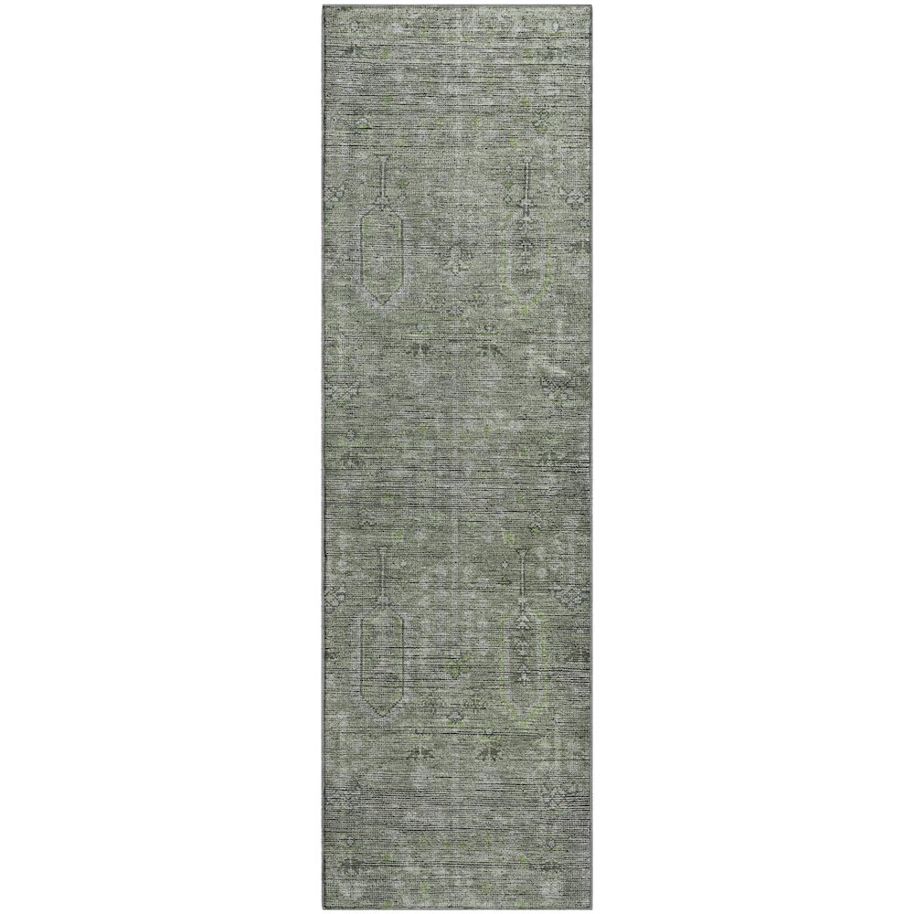 Premium Machine Washable Mayfield AMF790 Green 2'3" x 7'6" Runner Rug. Picture 1