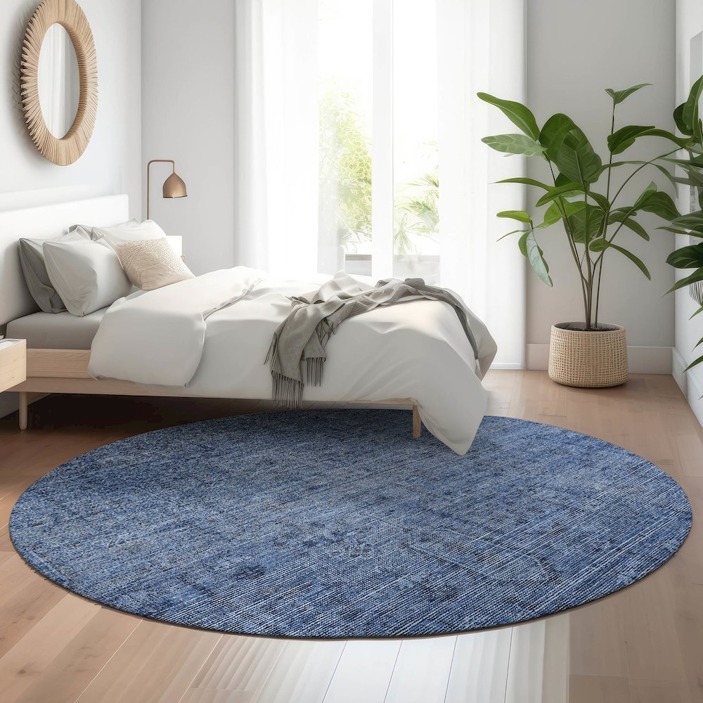 Premium Machine Washable Mayfield AMF790 Navy 8' x 8' Round Rug. Picture 5