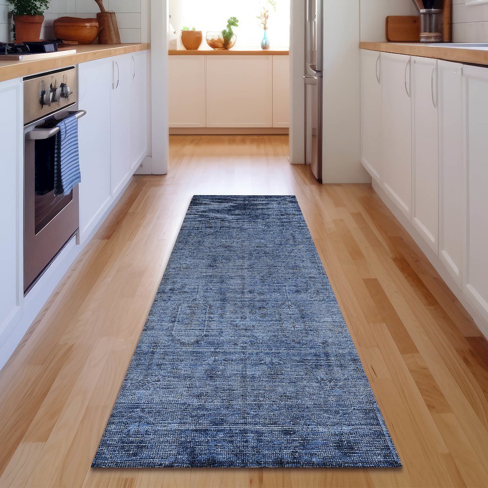 Premium Machine Washable Mayfield AMF790 Navy 2'3" x 7'6" Runner Rug. Picture 5