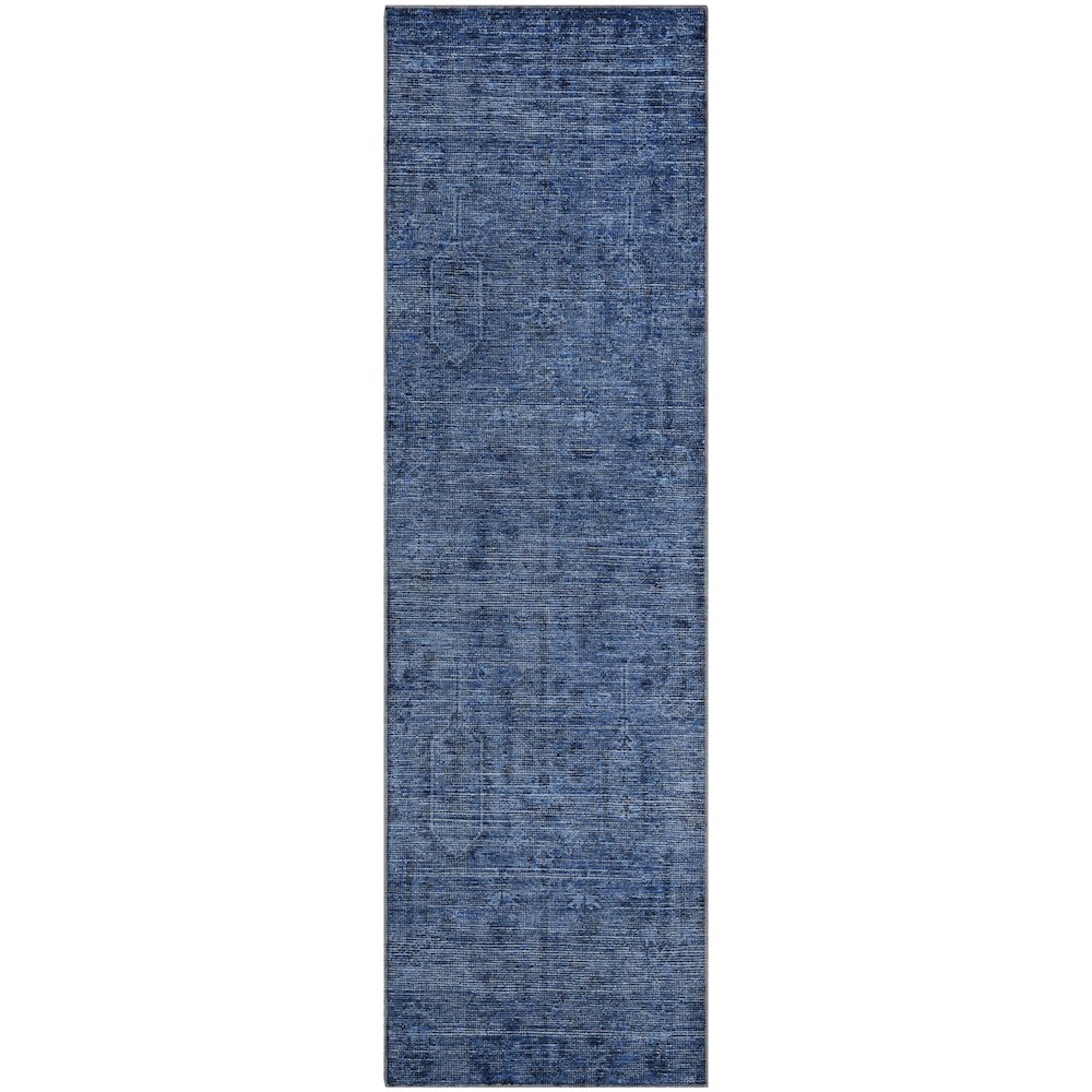 Premium Machine Washable Mayfield AMF790 Navy 2'3" x 7'6" Runner Rug. Picture 1