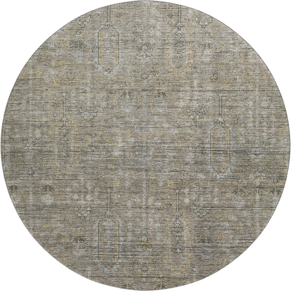 Premium Machine Washable Mayfield AMF790 Taupe 8' x 8' Round Rug. Picture 1
