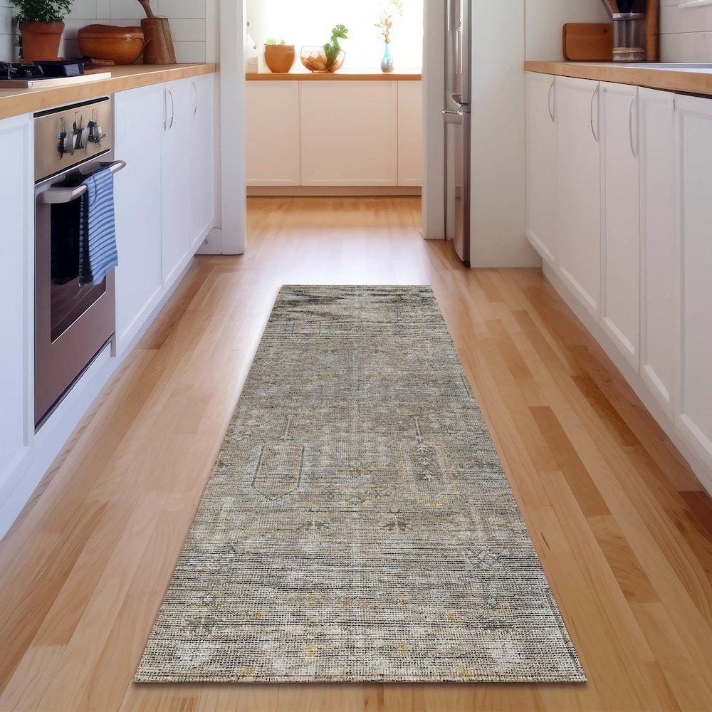 Premium Machine Washable Mayfield AMF790 Taupe 2'3" x 7'6" Runner Rug. Picture 5