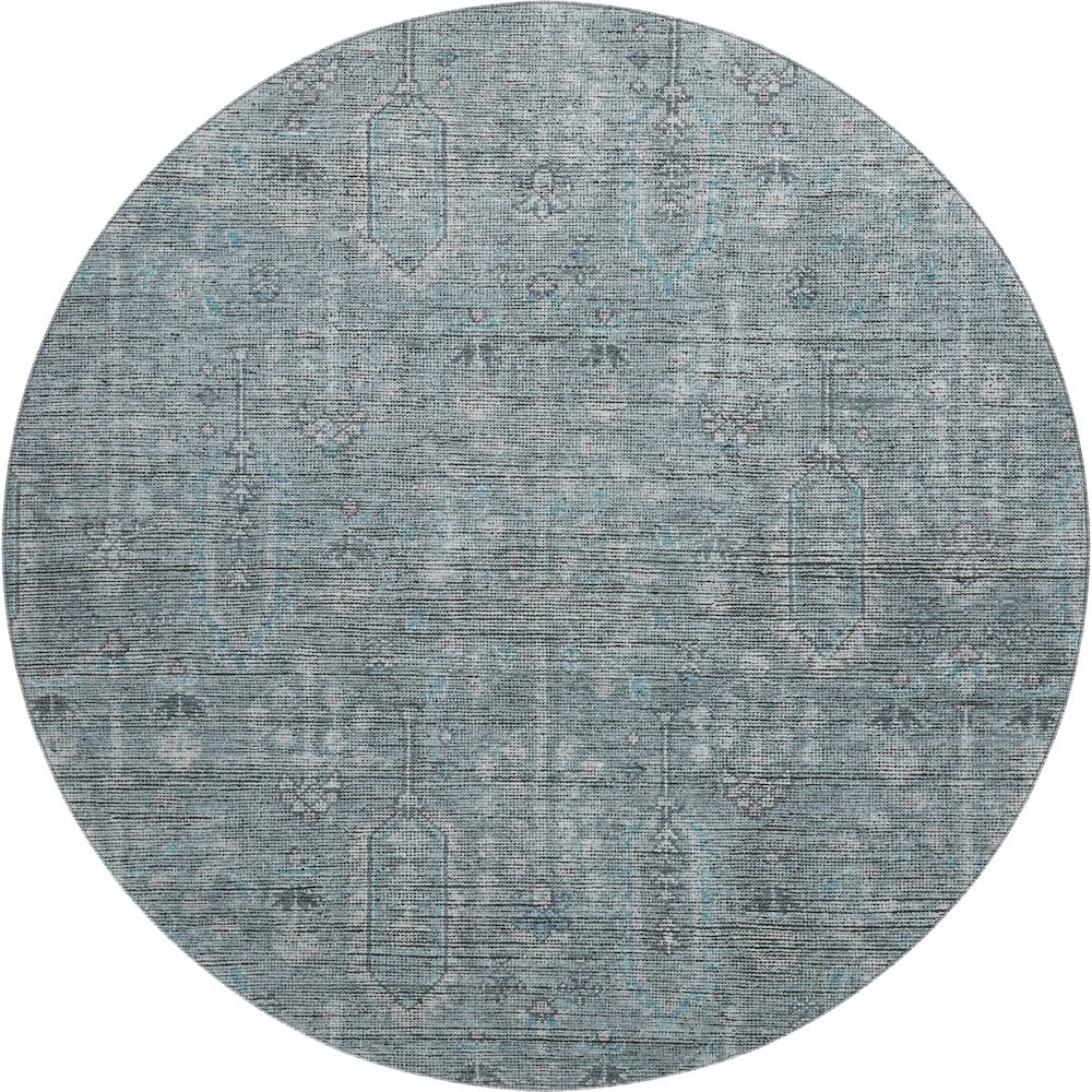Premium Machine Washable Mayfield AMF790 Teal 8' x 8' Round Rug. Picture 1