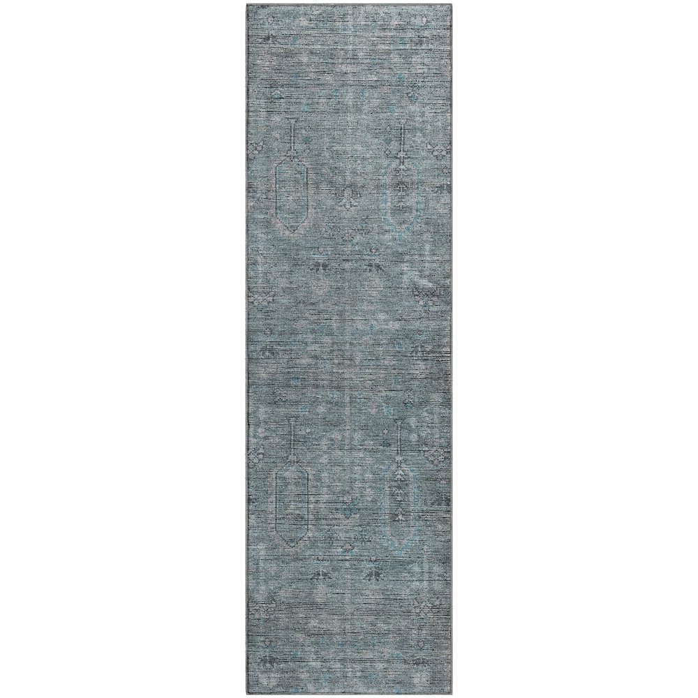 Premium Machine Washable Mayfield AMF790 Teal 2'3" x 7'6" Runner Rug. Picture 1