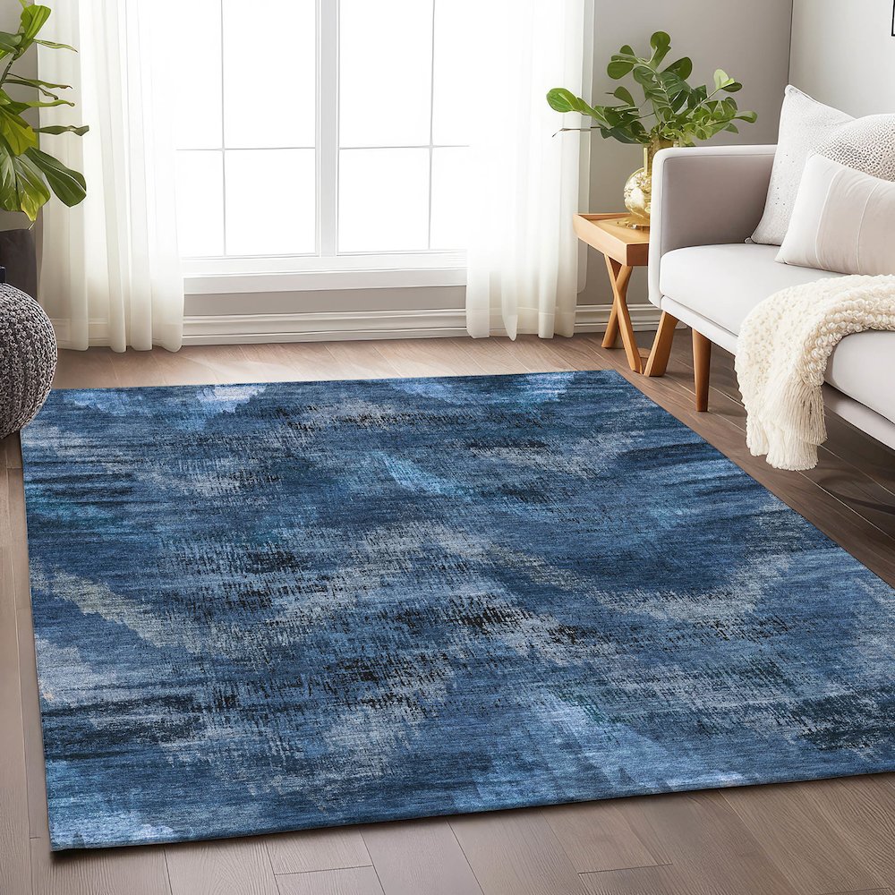 Premium Machine Washable Mayfield AMF792 Blue 2'6" x 3'10" Rug. Picture 6