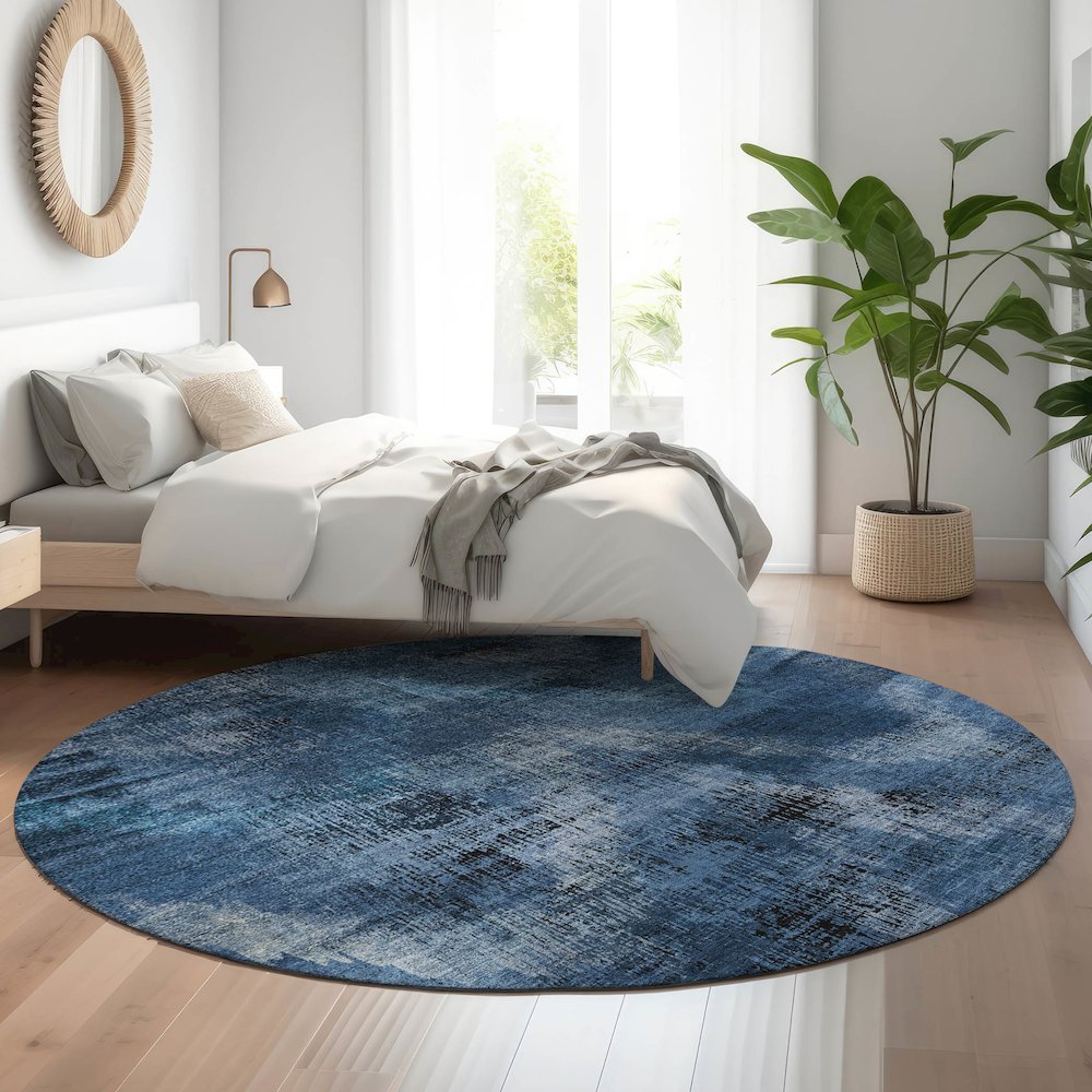 Premium Machine Washable Mayfield AMF792 Blue 8' x 8' Round Rug. Picture 5
