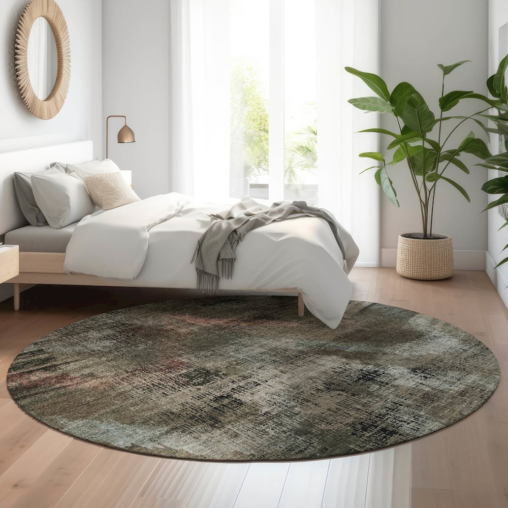 Premium Machine Washable Mayfield AMF792 Brown 8' x 8' Round Rug. Picture 5
