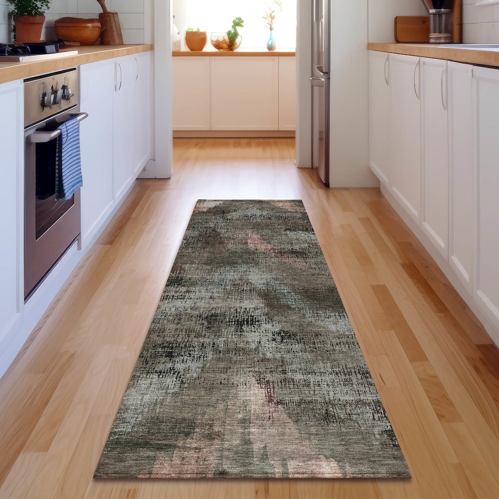 Premium Machine Washable Mayfield AMF792 Brown 2'3" x 7'6" Runner Rug. Picture 5