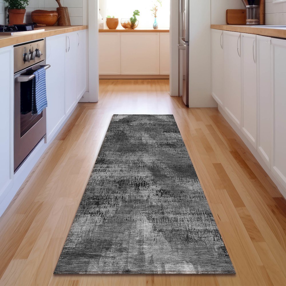Premium Machine Washable Mayfield AMF792 Gray 2'3" x 7'6" Runner Rug. Picture 5