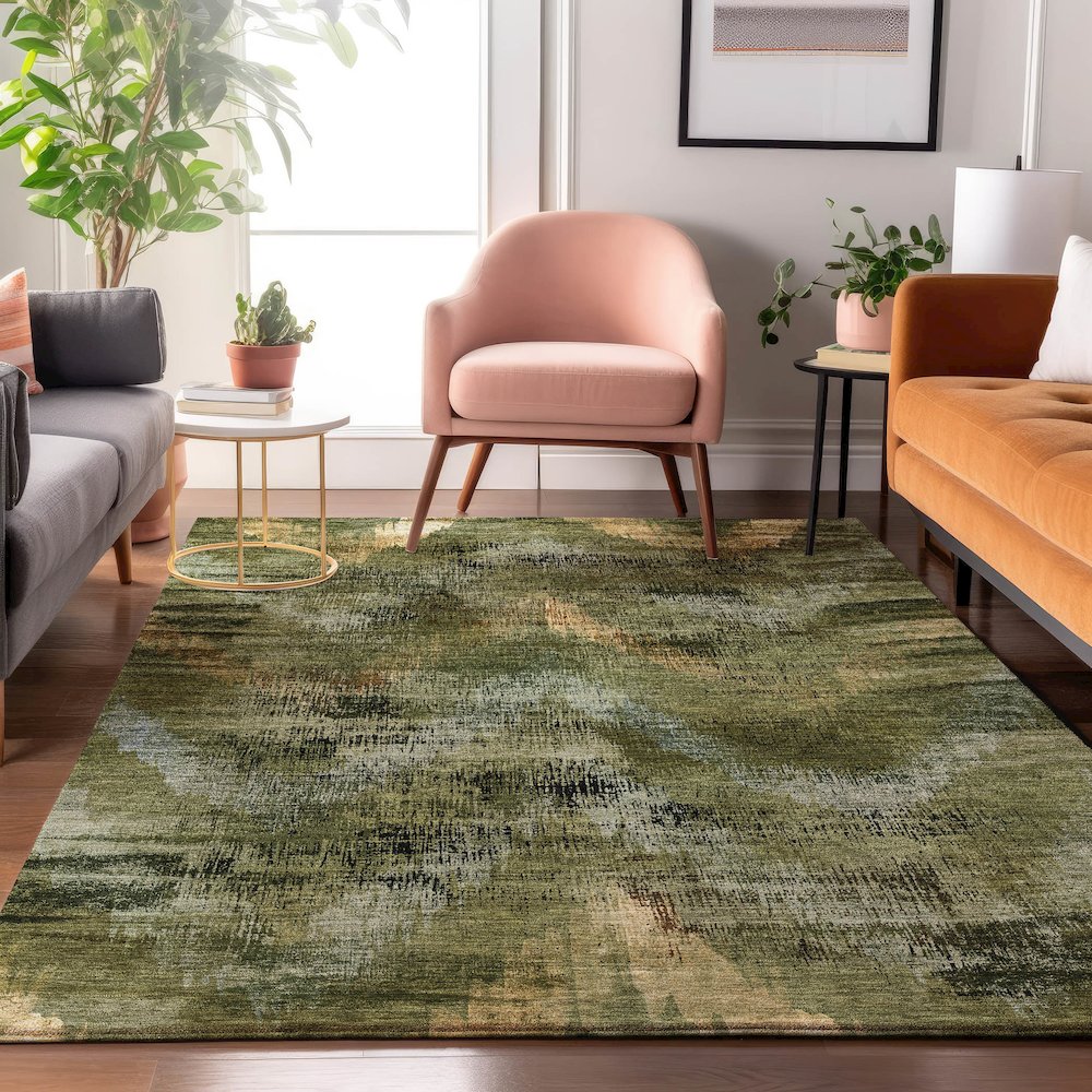 Premium Machine Washable Mayfield AMF792 Olive 2'6" x 3'10" Rug. Picture 5