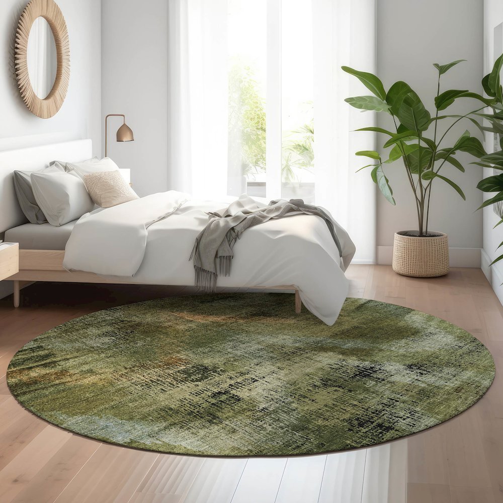 Premium Machine Washable Mayfield AMF792 Olive 8' x 8' Round Rug. Picture 5